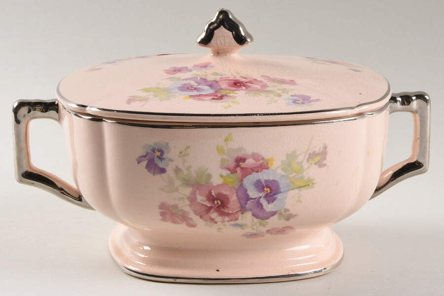 The Pansy (Glo Peach) Round Covered Vegetable by Limoges-American-1