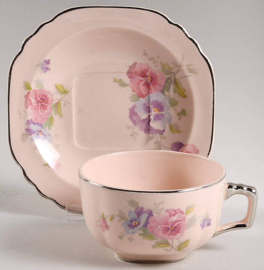 The Pansy (Glo Peach) Flat Cup & Saucer Set by Limoges-American-1