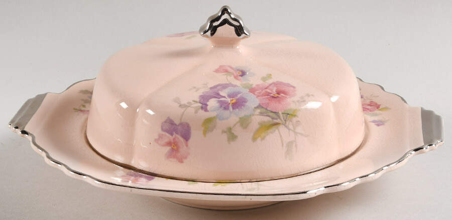 The Pansy (Glo Peach) Round Covered Butter by Limoges-American-1