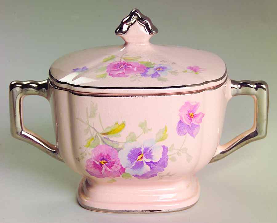 The Pansy (Glo Peach) Sugar Bowl & Lid by Limoges-American-1