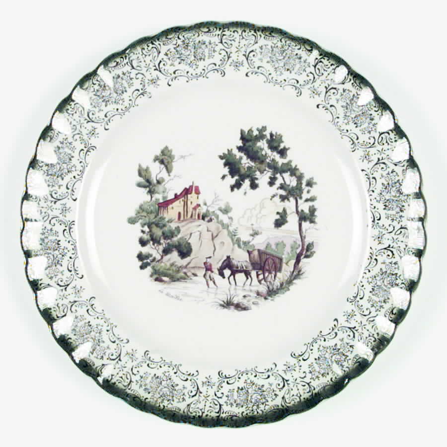 Platinum French Chateau (Green) Dinner Plate by Limoges-American-1