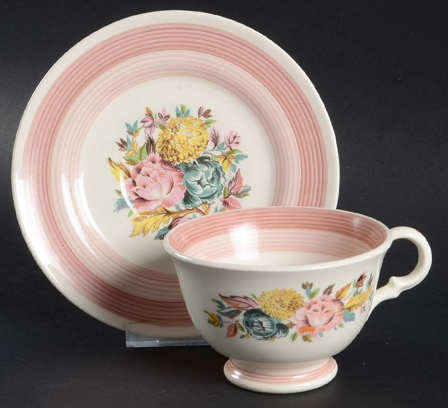 Pompadour Rose Footed Cup & Saucer Set by Limoges-American-1