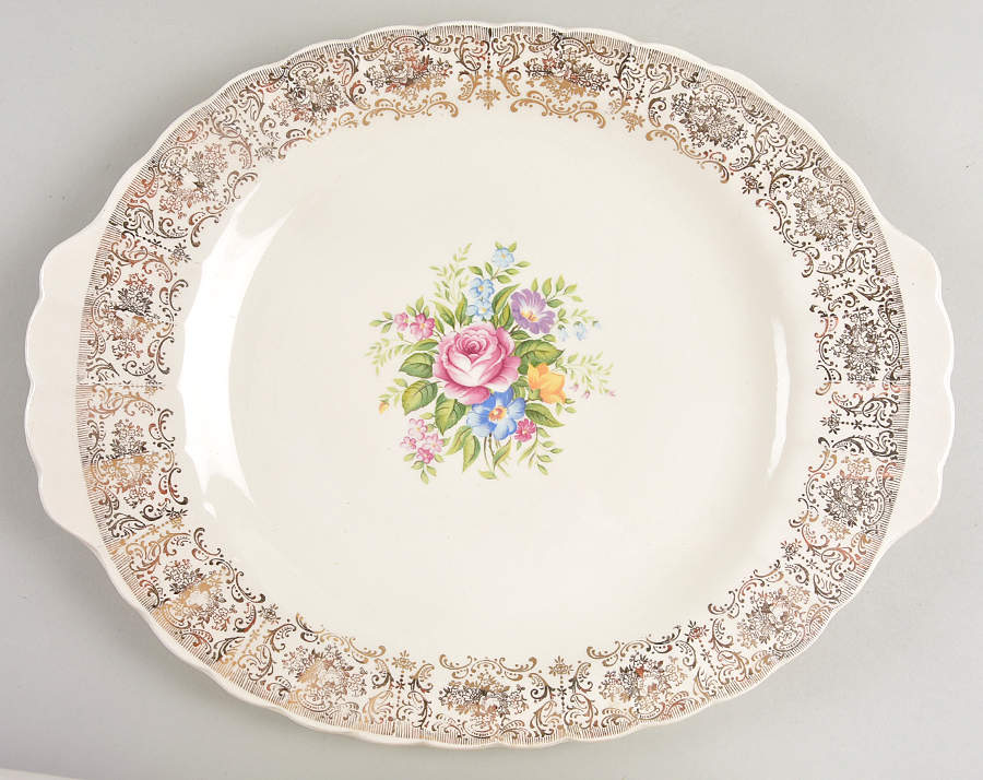 Rosalie (Scalloped) 14" Oval Serving Platter by Limoges-American-1