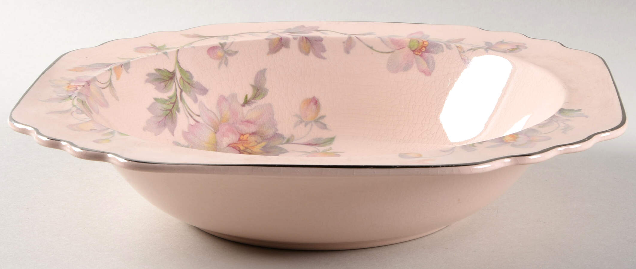 Silver Moon Pink Background 9" Round Vegetable Bowl by Limoges-American-1