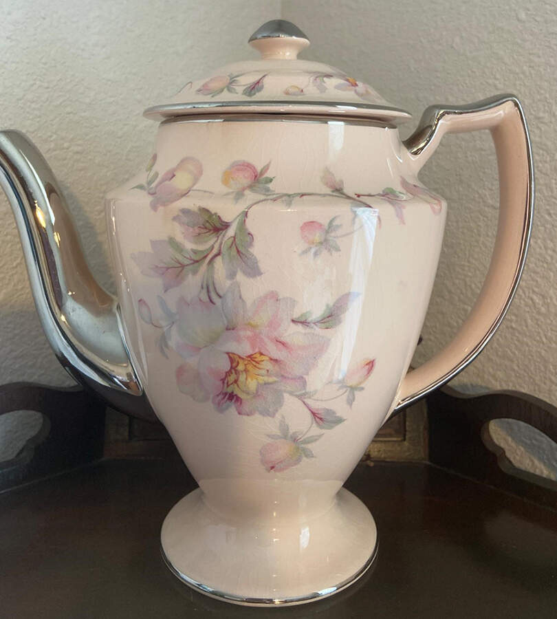 Silver Moon Pink Background Coffee Pot & Lid by Limoges-American-1