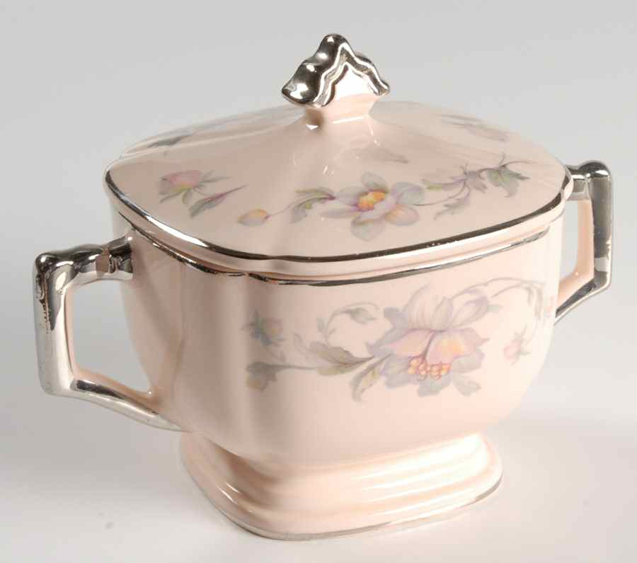 Silver Moon Pink Background Sugar Bowl & Lid by Limoges-American-1