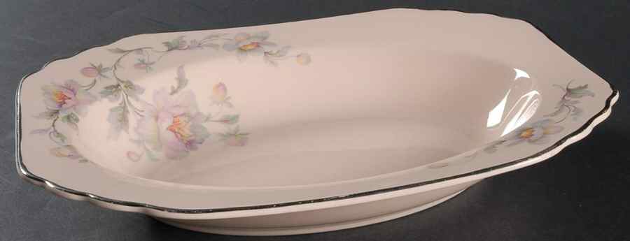 Silver Moon Pink Background 10" Oval Vegetable Bowl by Limoges-American-1