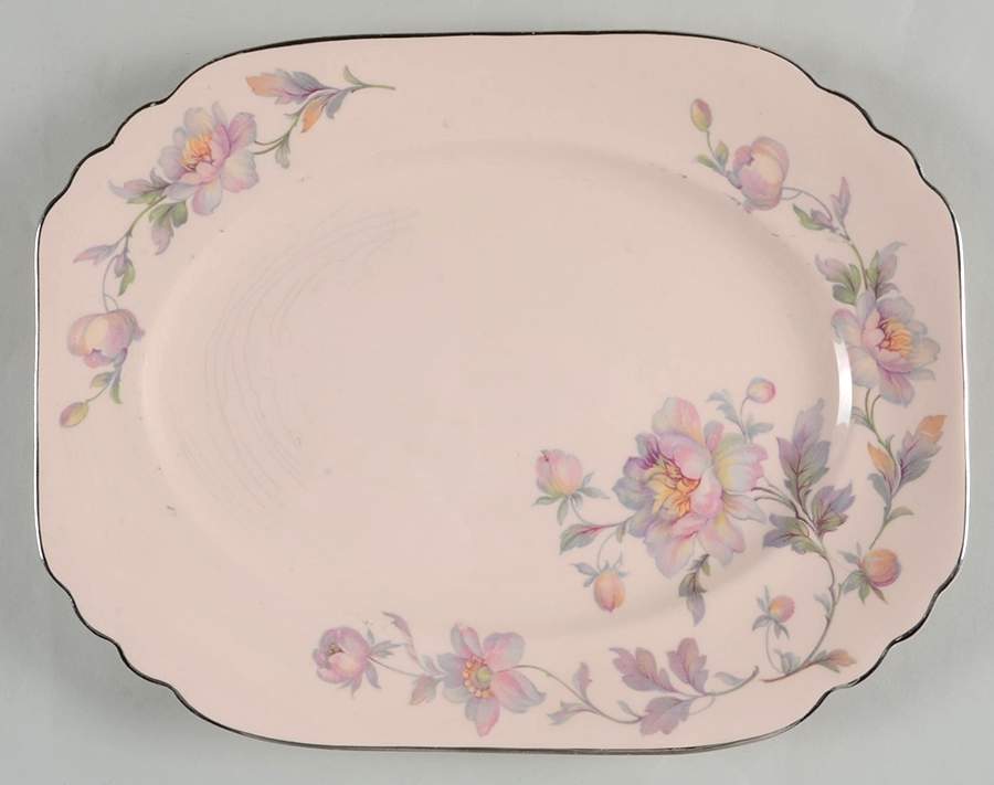 Silver Moon Pink Background 13" Oval Serving Platter by Limoges-American-1