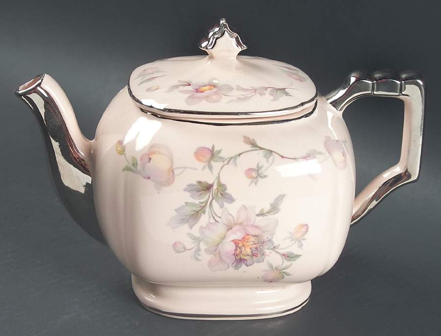 Silver Moon Pink Background Teapot & Lid by Limoges-American-1