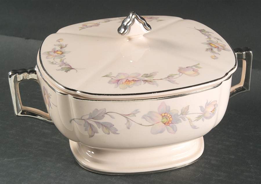 Silver Moon Pink Background Square Covered Vegetable by Limoges-American-1