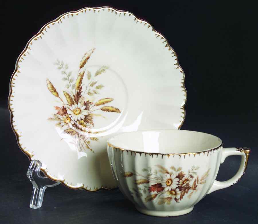 Sun Valley Footed Cup & Saucer Set by Limoges-American-1