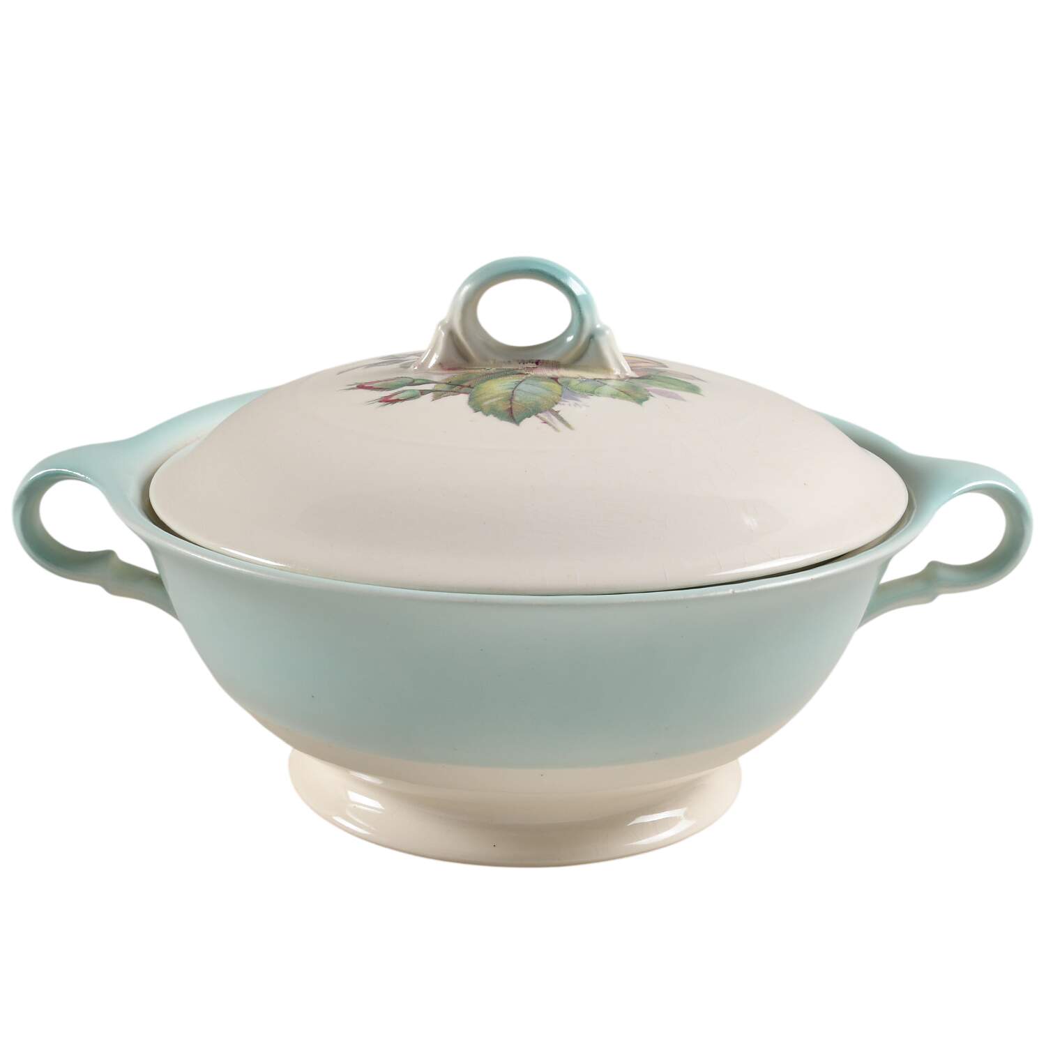 Tea Rose Cotillion Blue Round Covered Vegetable by Limoges-American-1
