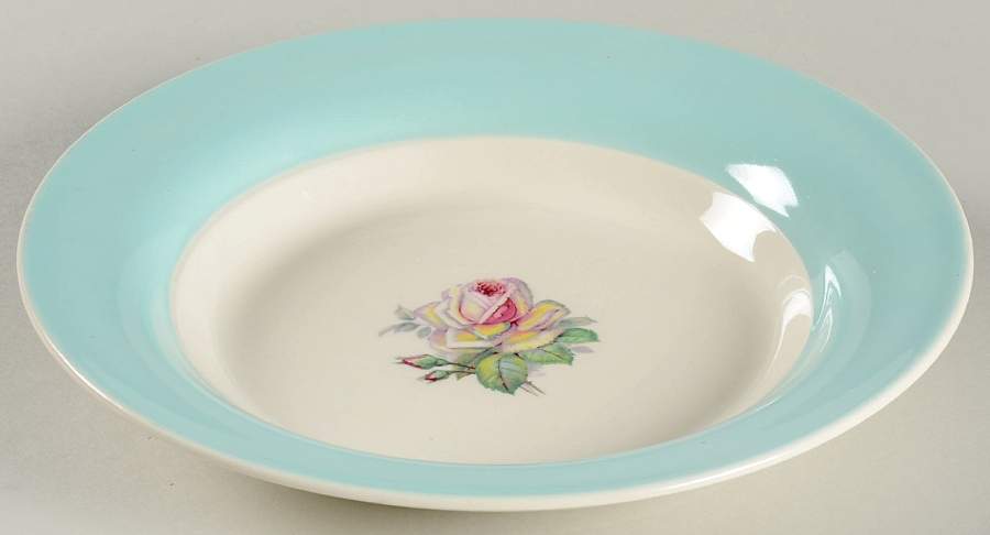 Tea Rose Cotillion Blue Rim Soup Bowl by Limoges-American-1