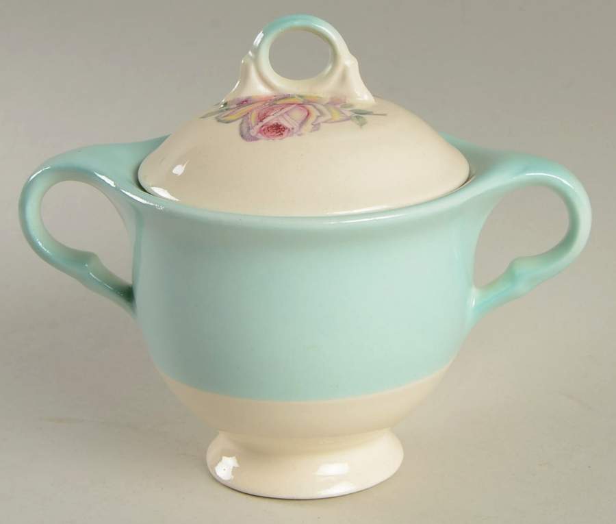 Tea Rose Cotillion Blue Sugar Bowl & Lid by Limoges-American-1