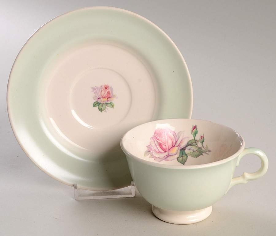 Tea Rose Footed Cup & Saucer Set by Limoges-American-1