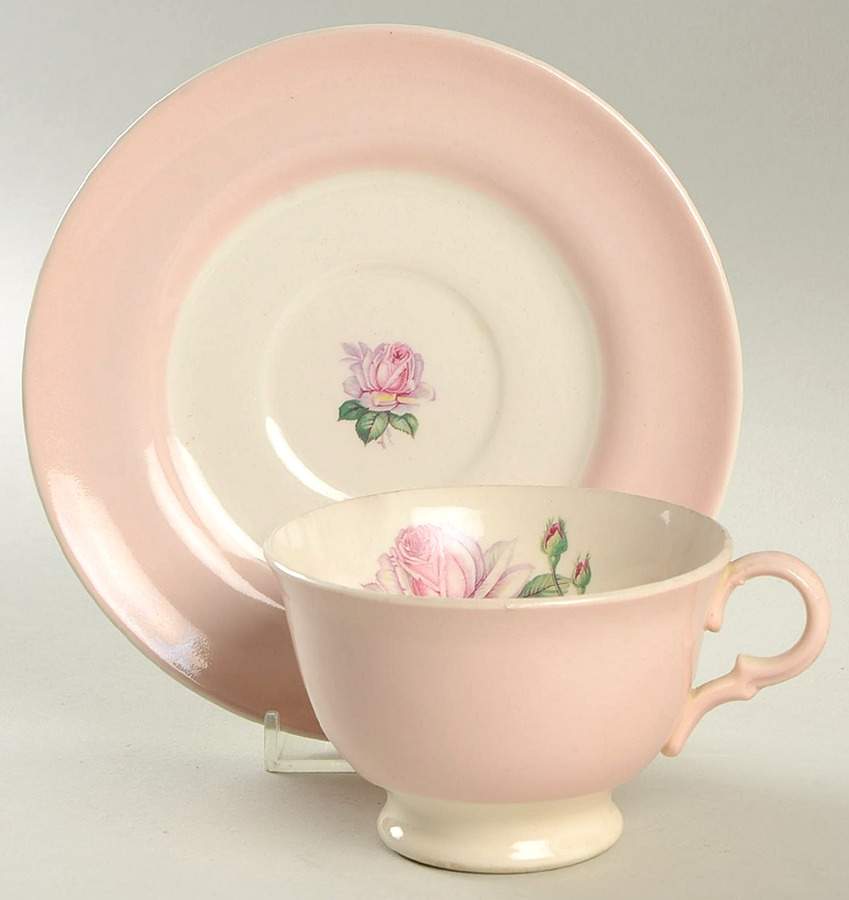 Tea Rose Cotillion Pink (No Trim) Footed Cup & Saucer Set by Limoges-American-1