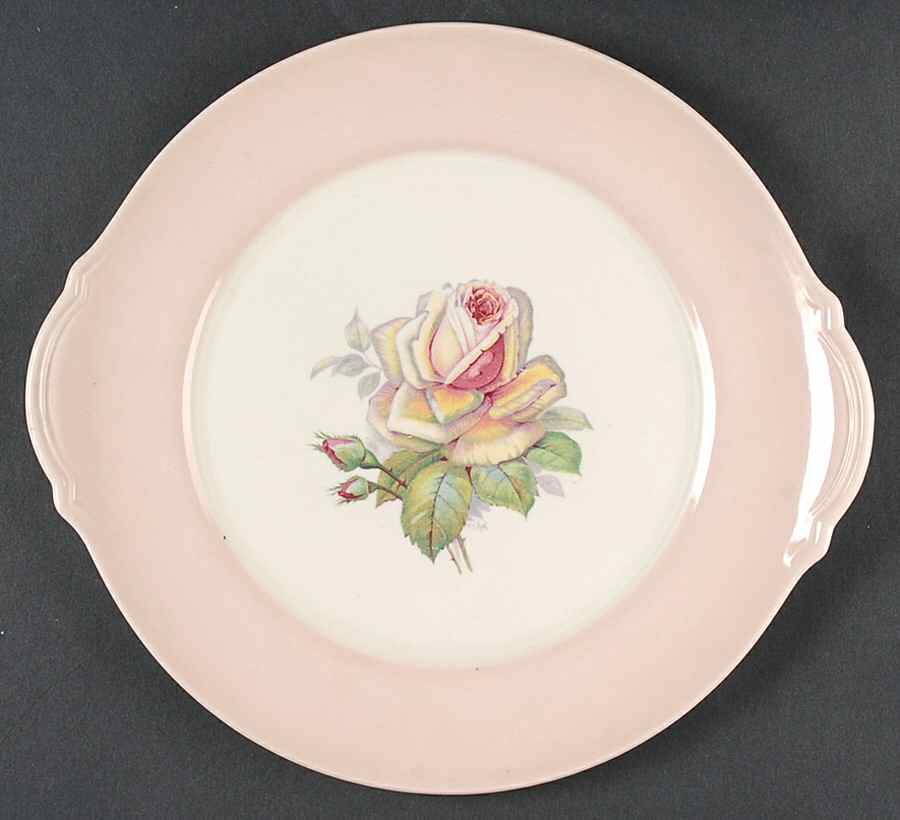 Tea Rose Cotillion Pink (No Trim) Handled Cake Plate by Limoges-American-1