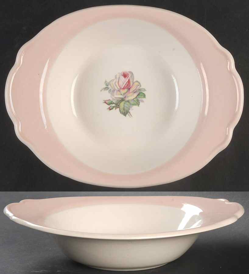 Tea Rose Cotillion Pink (No Trim) 9" Oval Vegetable Bowl by Limoges-American-1