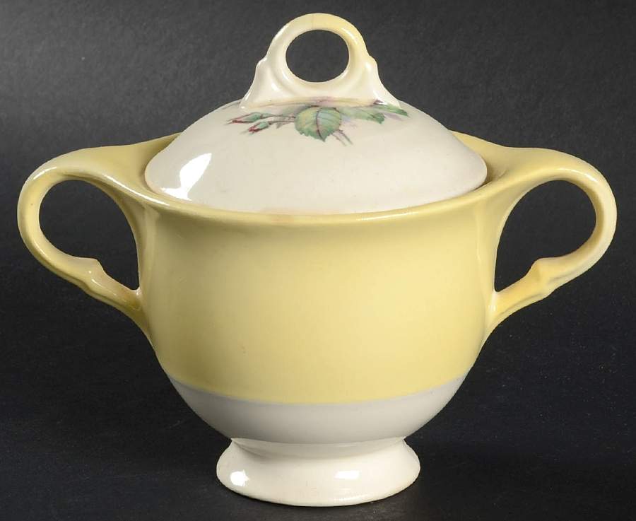 Tea Rose Cotillion Yellow Sugar Bowl & Lid by Limoges-American-1
