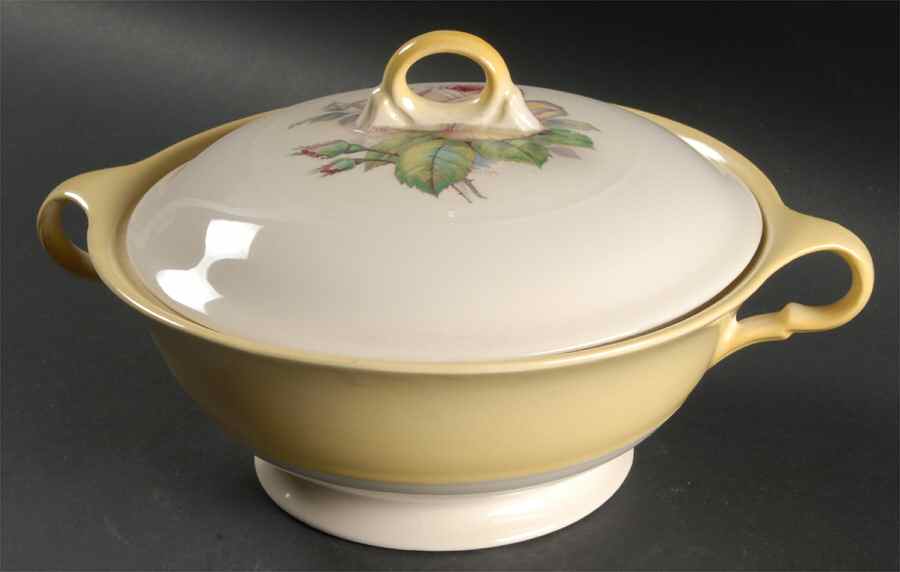 Tea Rose Cotillion Yellow Round Covered Vegetable by Limoges-American-1