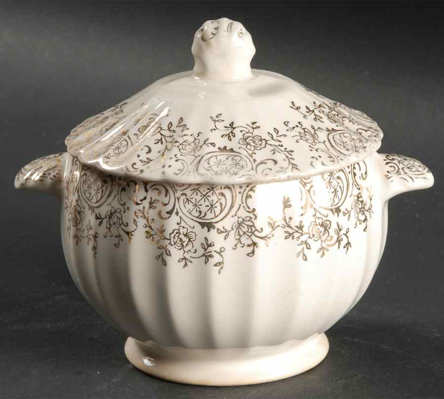 Toledo Delight White Sugar Bowl & Lid by Limoges-American-1