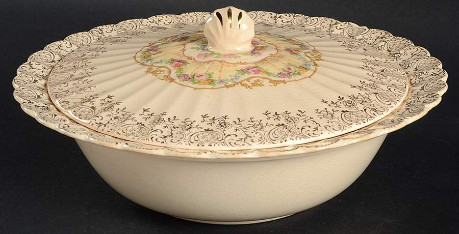 Toledo Delight Sand Round Covered Vegetable by Limoges-American-1
