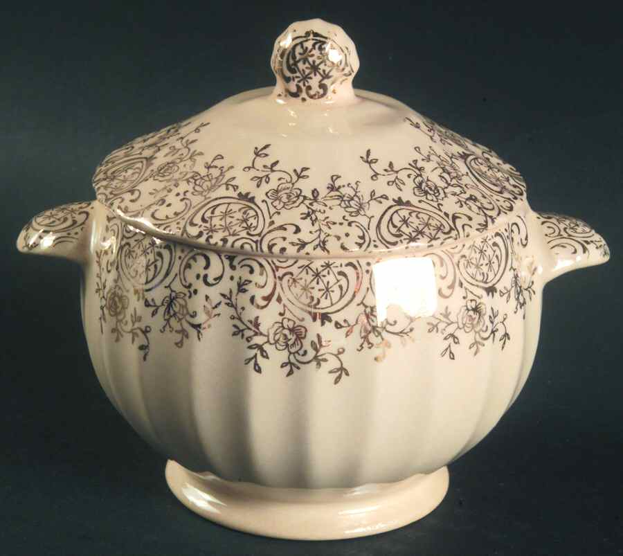 Toledo Delight Sand Sugar Bowl & Lid by Limoges-American-1