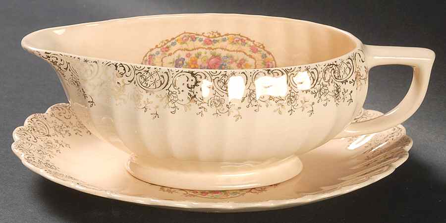 Toledo Delight Sand Gravy Boat & Underplate/Relish by Limoges-American-1