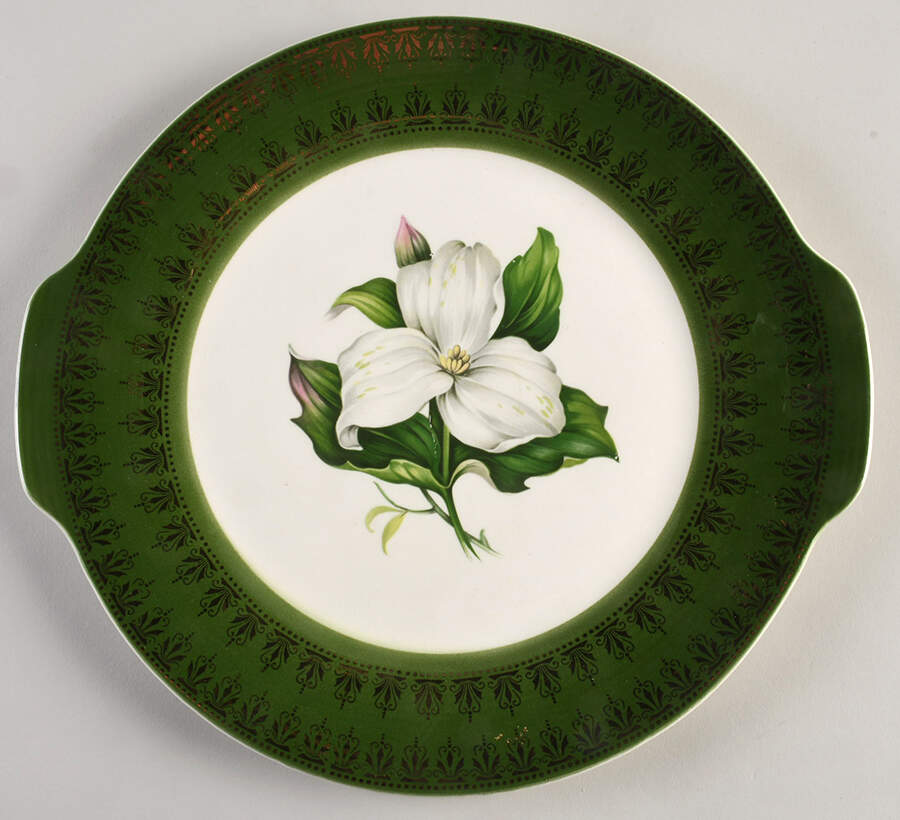 Trillium (Forest Green Filigree) Cake Plate by Limoges-American-1