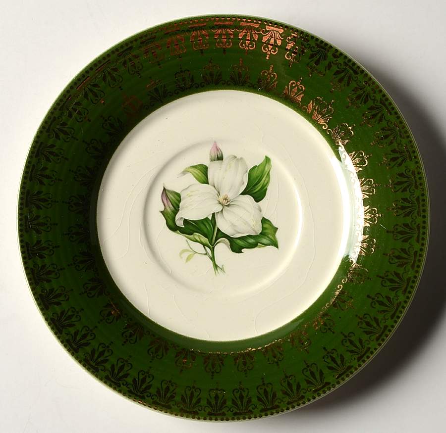 Trillium (Forest Green Filigree) Saucer for Flat Cup by Limoges-American-1