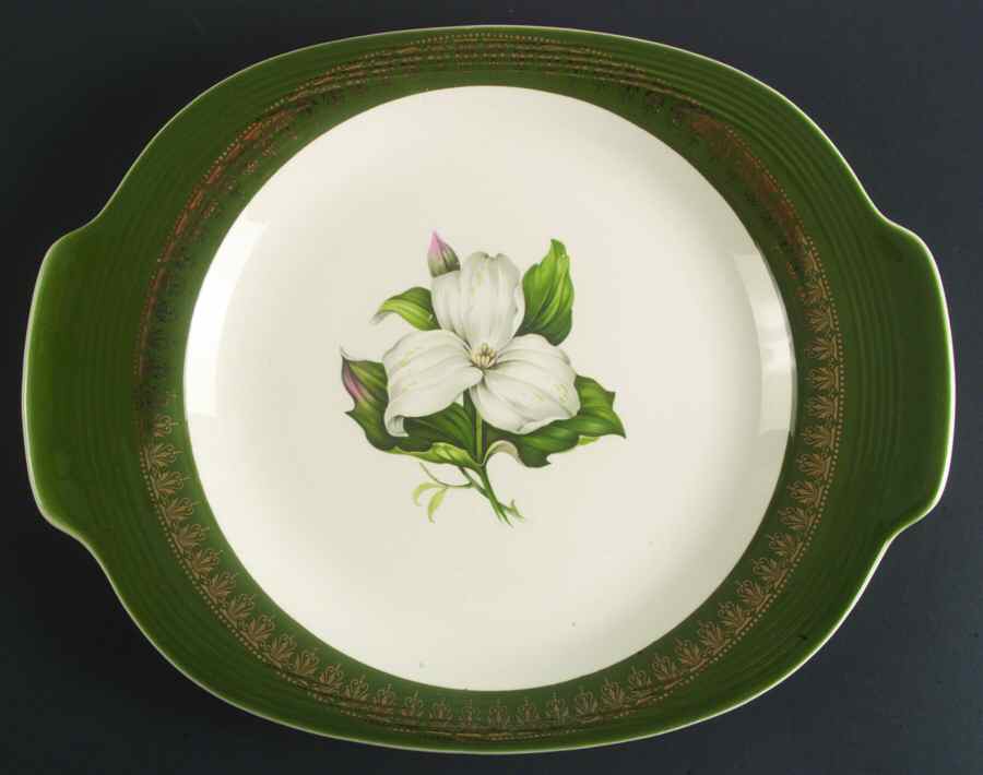 Trillium (Forest Green Filigree) 14" Oval Serving Platter by Limoges-American-1