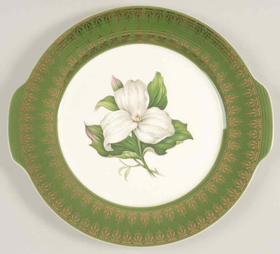 Trillium (Forest Green Filigree) Handled Cake Plate by Limoges-American-1