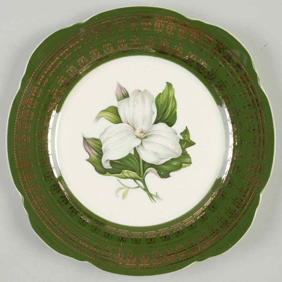 Trillium (Forest Green Filigree) Square Salad Plate by Limoges-American-1