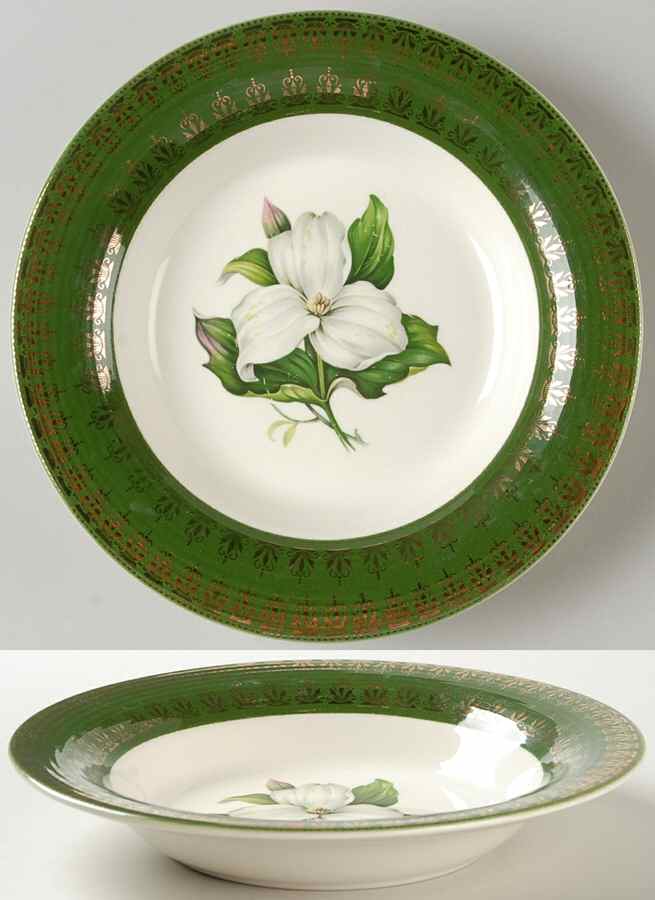 Trillium (Forest Green Filigree) Rim Soup Bowl by Limoges-American-1