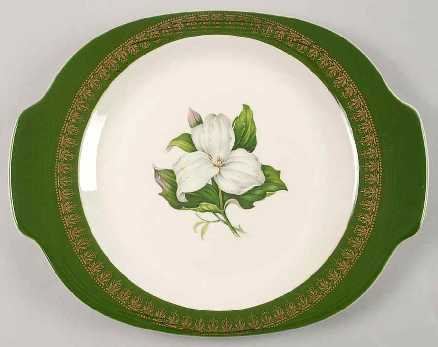 Trillium (Forest Green Filigree) 13" Oval Serving Platter by Limoges-American-1