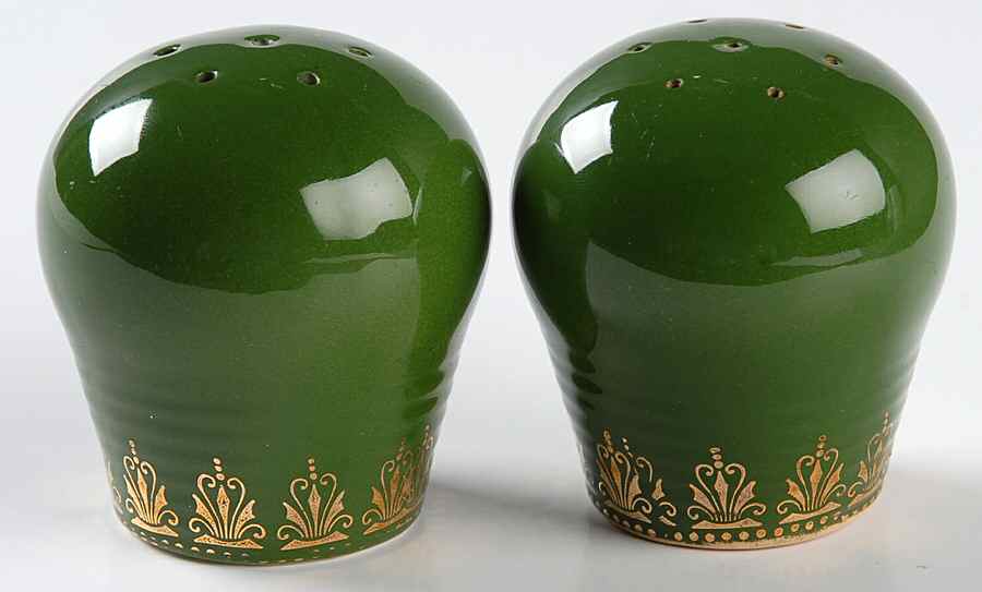 Trillium (Forest Green Filigree) Salt & Pepper Set by Limoges-American-1