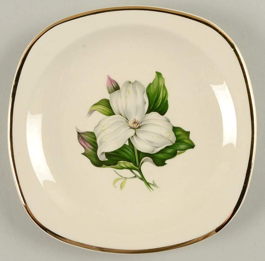 Trillium White (Glamour, Coupe) Square Salad Plate by Limoges-American-1