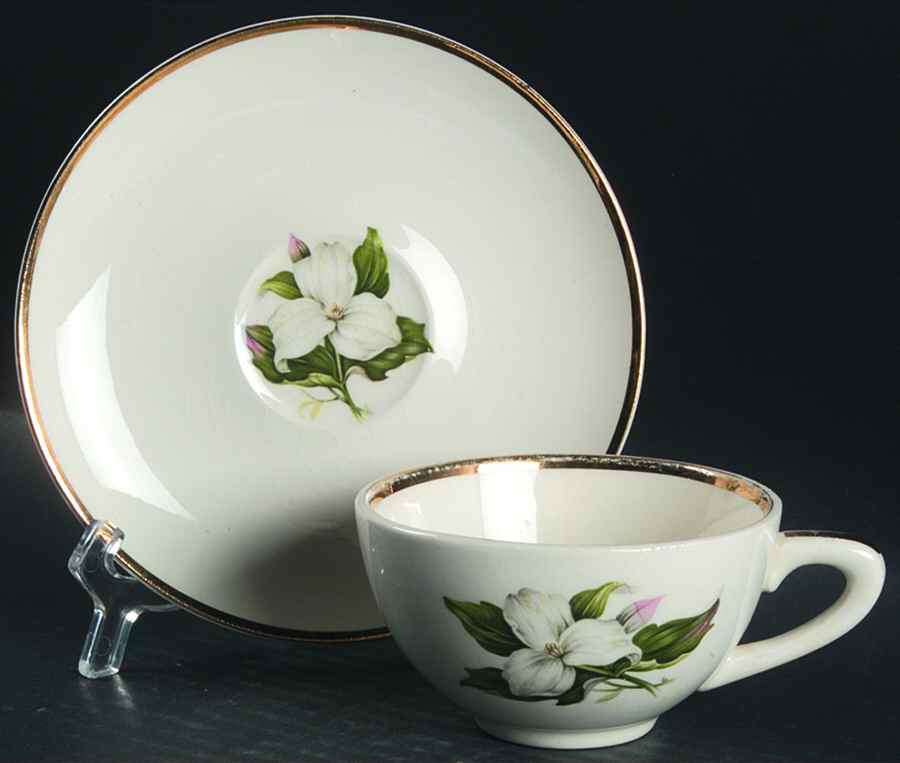 Trillium White (Glamour, Coupe) Flat Cup & Saucer Set by Limoges-American-1