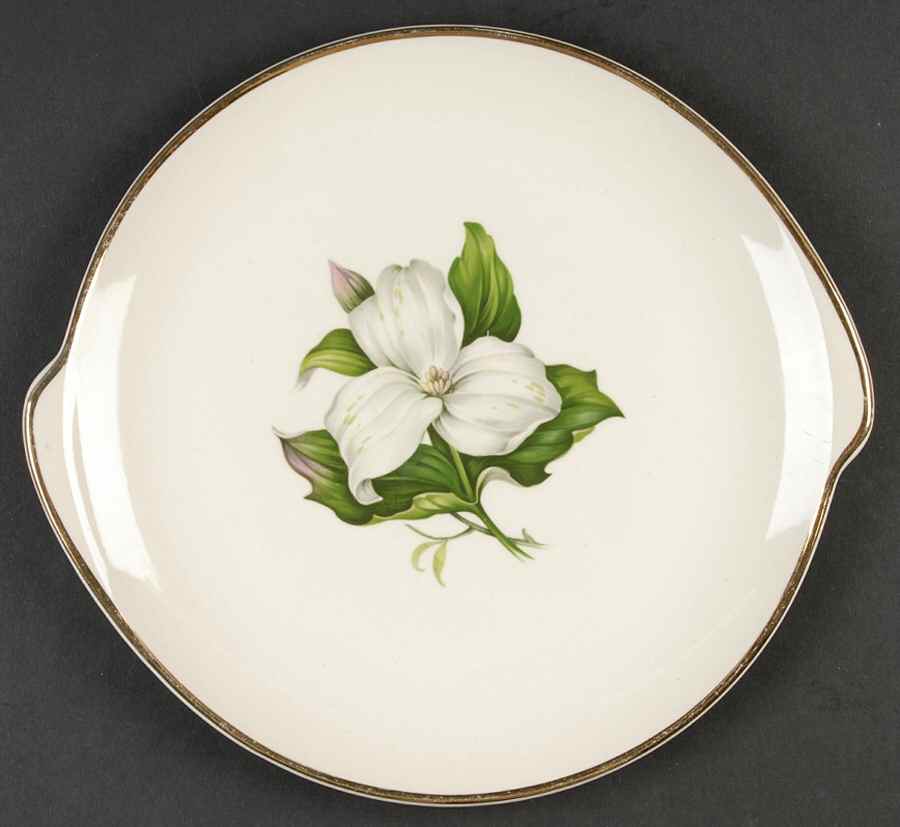 Trillium White (Glamour, Coupe) Handled Cake Plate by Limoges-American-1