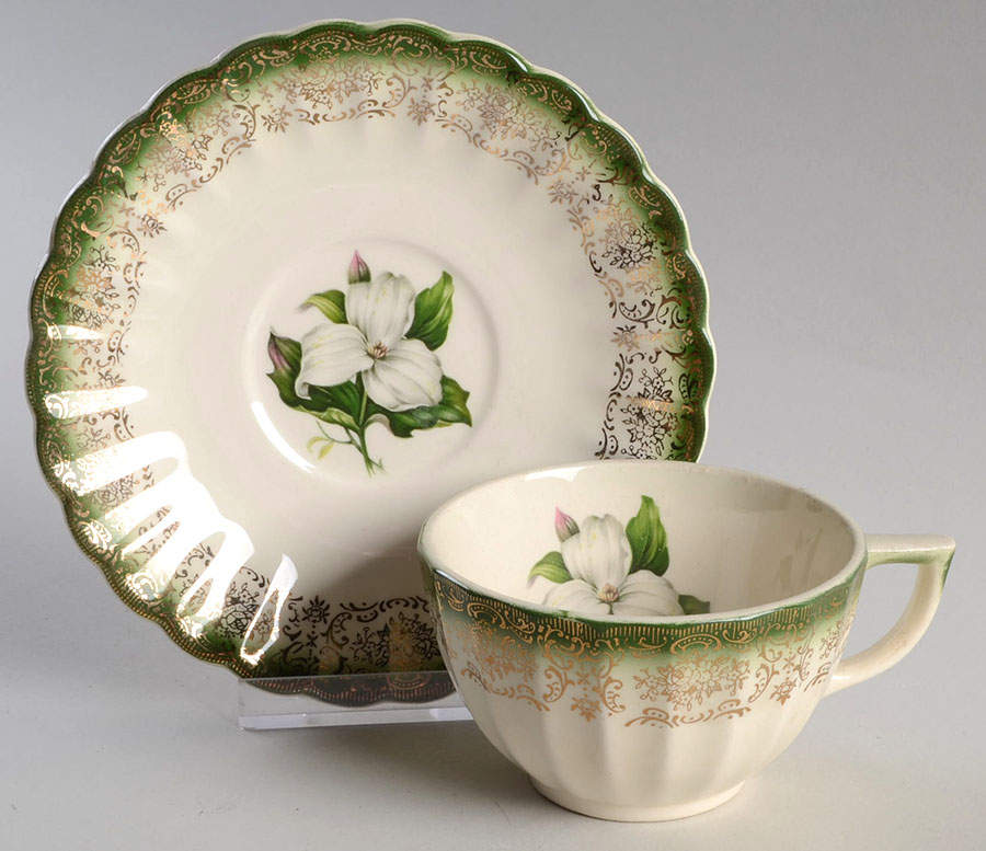 Trillium (Mandarin Green) Flat Cup & Saucer Set by Limoges-American-1