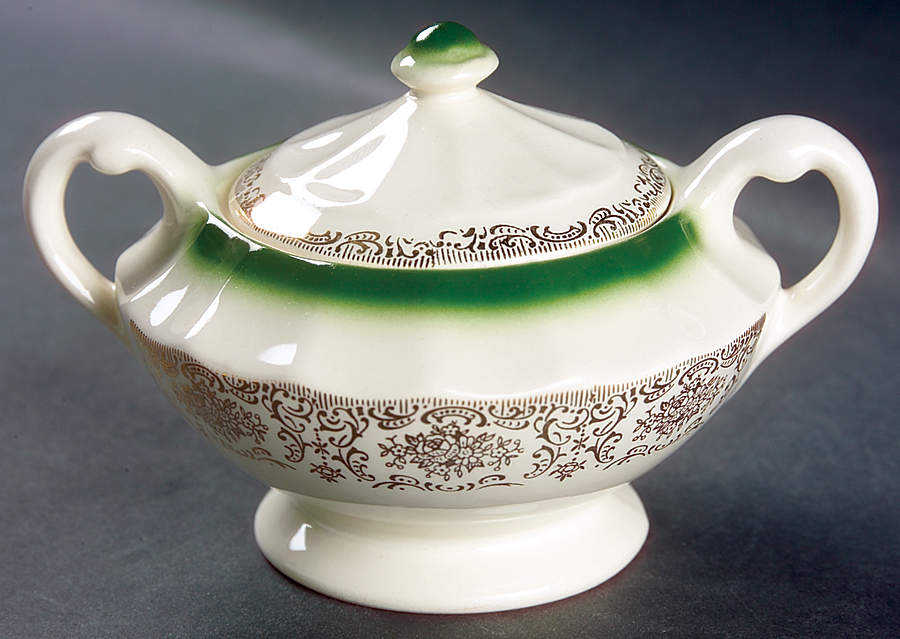 Trillium (Mandarin Green) Sugar Bowl & Lid by Limoges-American-1