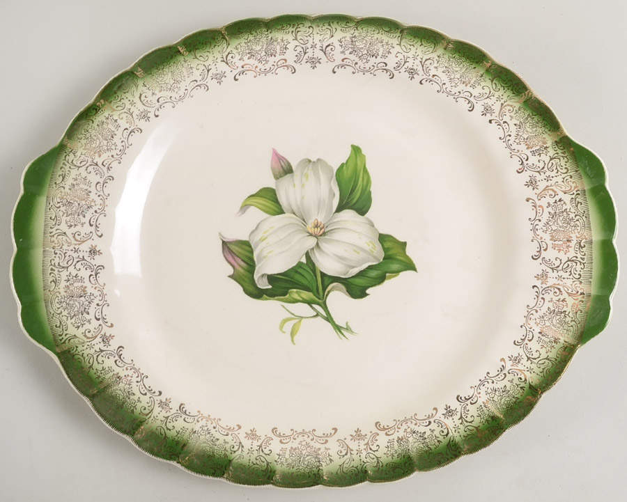 Trillium (Mandarin Green) 13" Oval Serving Platter by Limoges-American-1