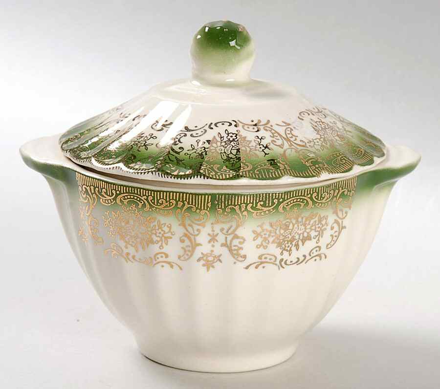 Trillium (Mandarin Green) Sugar Bowl & Lid by Limoges-American-1