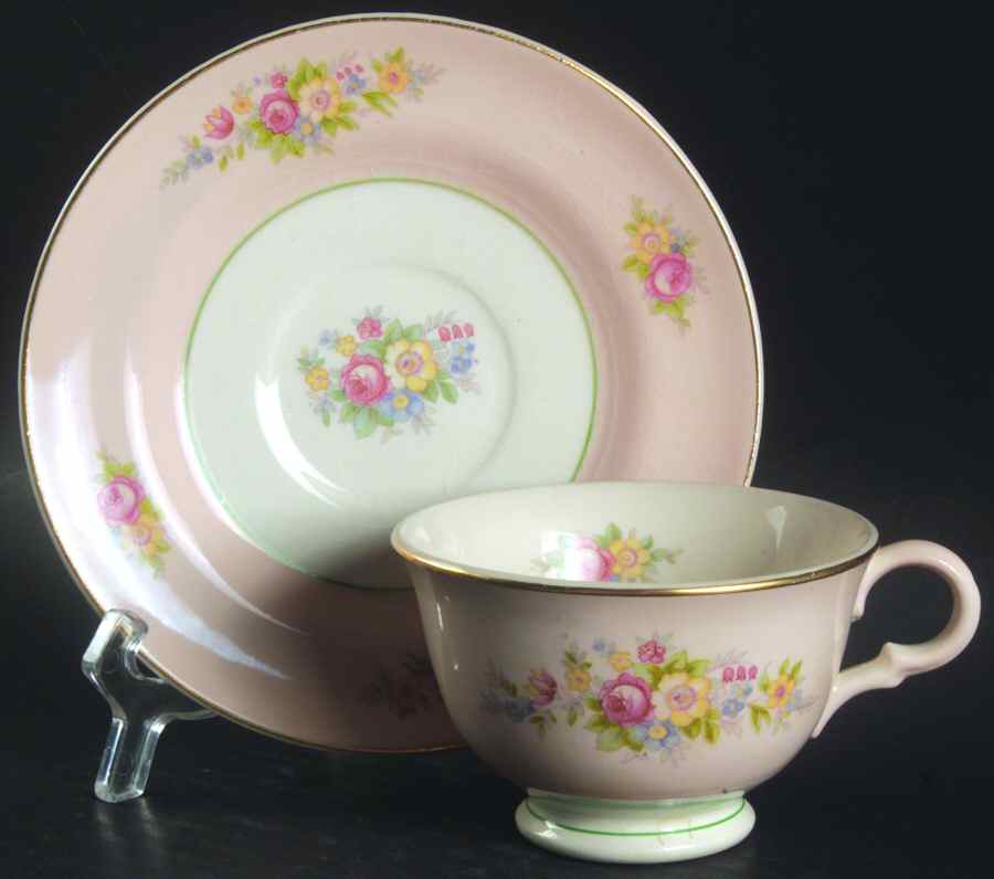 Troubadour Pink Footed Cup & Saucer Set by Limoges-American-1