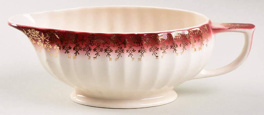 Tudor Gold Mandarin Maroon Gravy Boat by Limoges-American-1