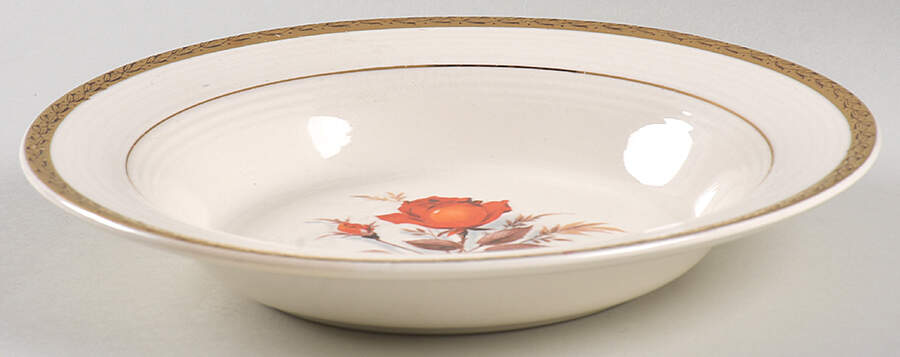 Vermillion Rose (Gold Leaf Band Edge) Rim Soup Bowl by Limoges-American-1