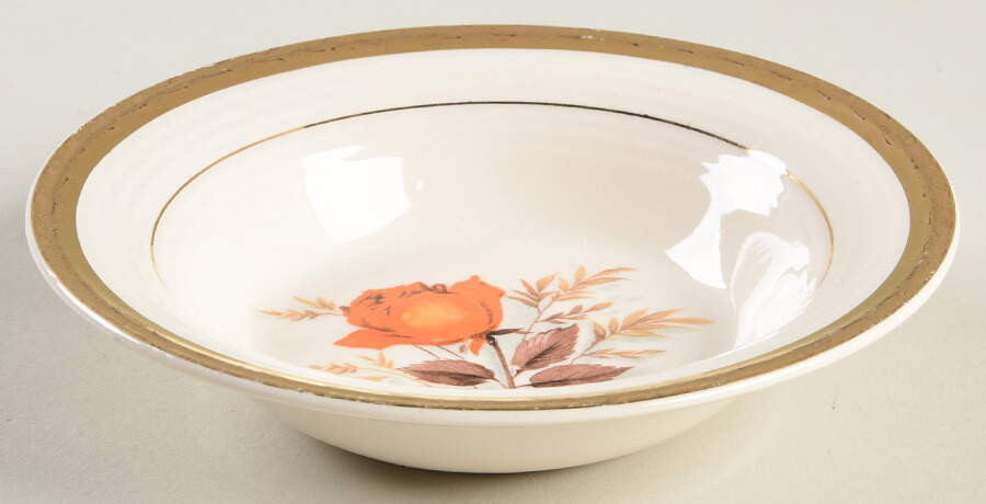 Vermillion Rose (Gold Leaf Band Edge) Fruit/Dessert (Sauce) Bowl by Limoges-American-1