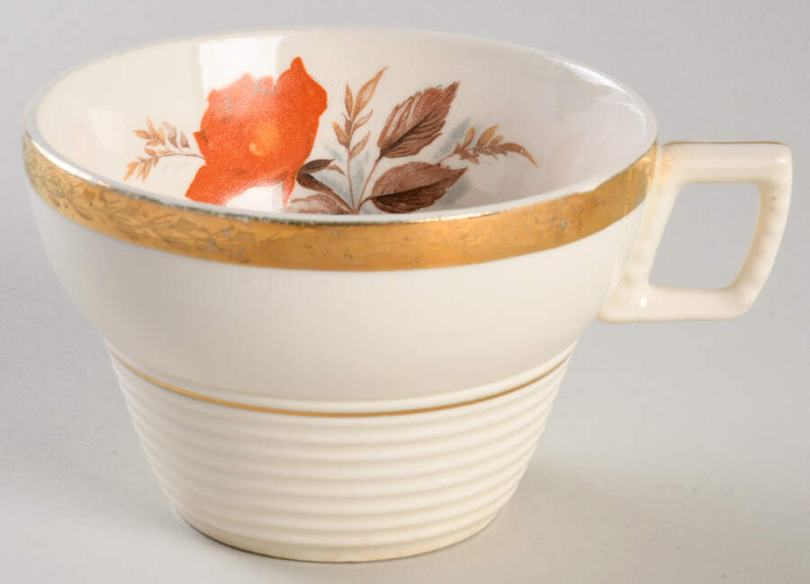 Vermillion Rose (Gold Leaf Band Edge) Flat Cup by Limoges-American-1