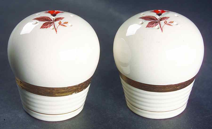 Vermillion Rose (Gold Leaf Band Edge) Salt & Pepper Set by Limoges-American-1