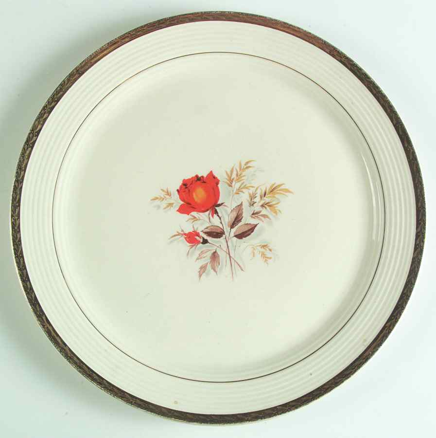 Vermillion Rose (Gold Leaf Band Edge) 12" Chop Plate (Round Platter) by Limoges-American-1